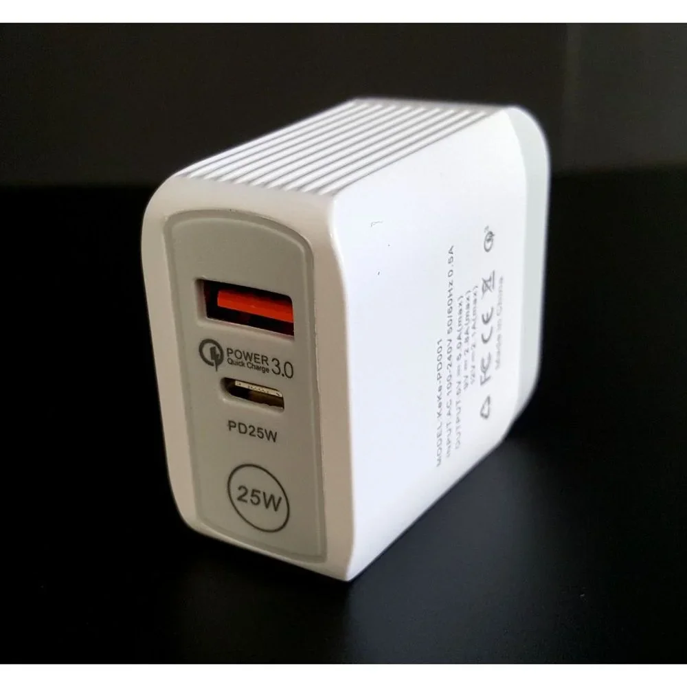 Fast PD Wall Charger Dual Port USB Type C and USB A ports, for iPhone, Samsung